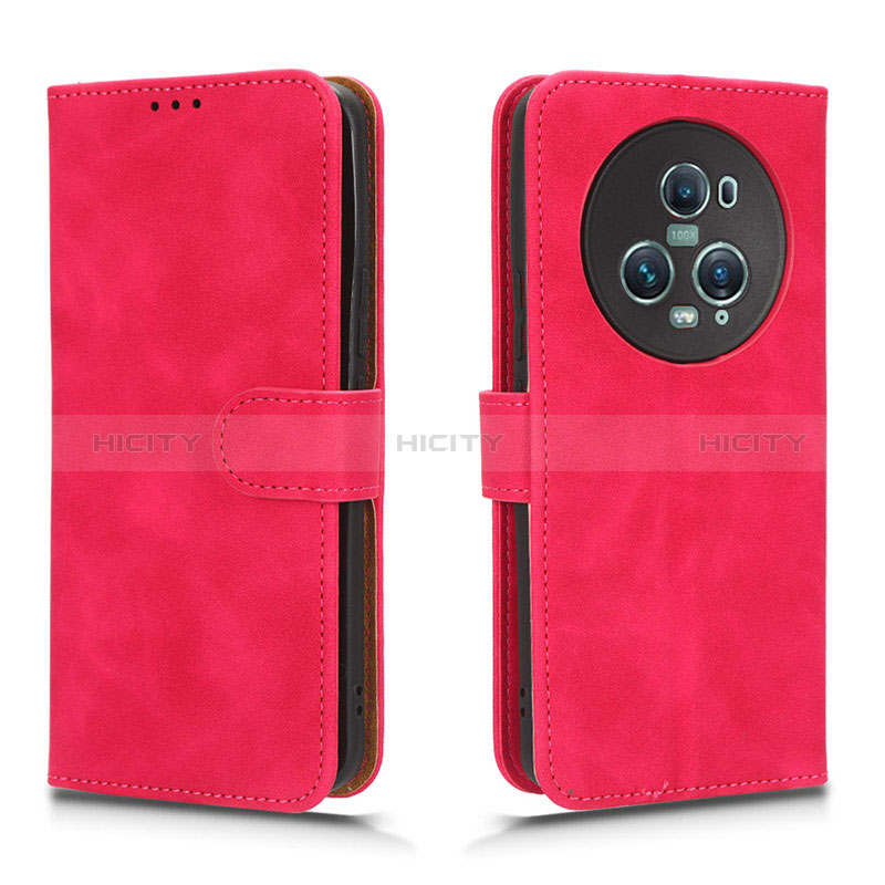 Funda de Cuero Cartera con Soporte Carcasa L01Z para Huawei Honor Magic5 Pro 5G Rosa Roja