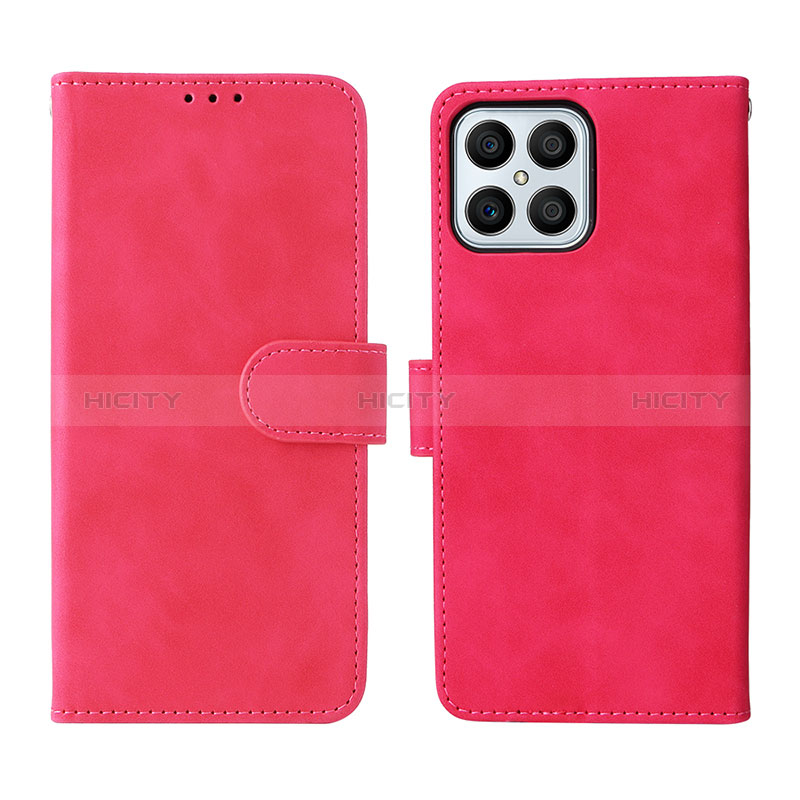 Funda de Cuero Cartera con Soporte Carcasa L01Z para Huawei Honor X8 4G Rosa Roja