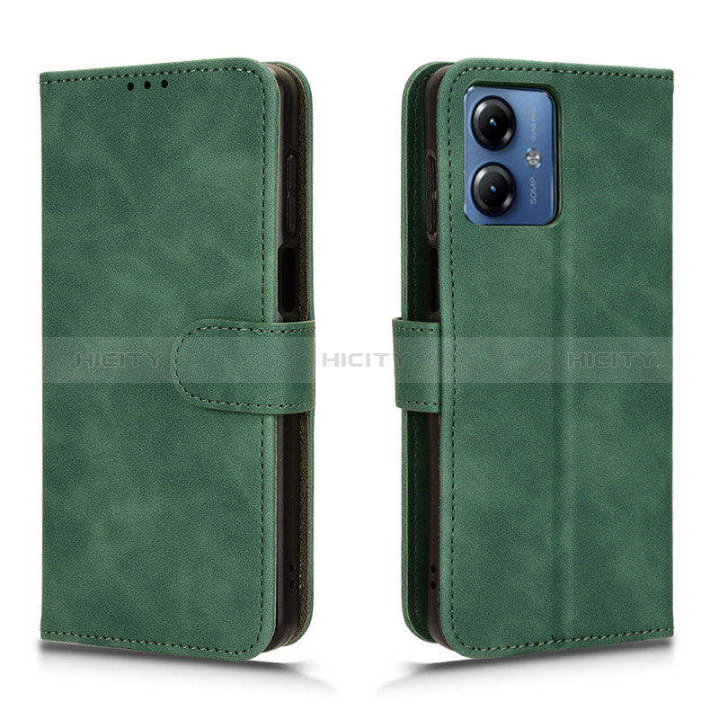 Funda de Cuero Cartera con Soporte Carcasa L01Z para Motorola Moto G14 Verde