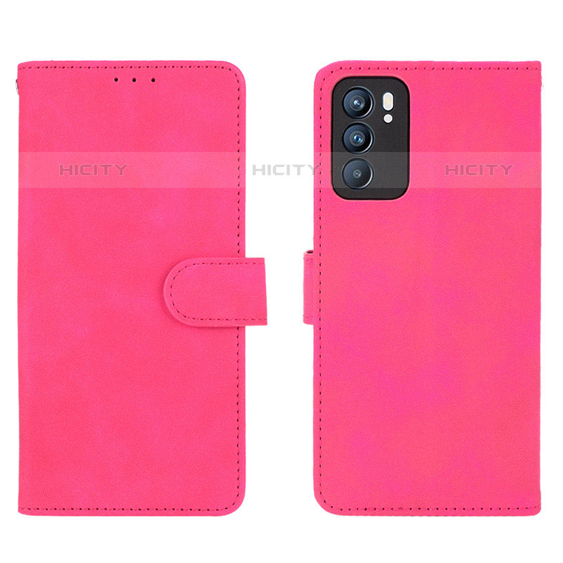 Funda de Cuero Cartera con Soporte Carcasa L01Z para Oppo Reno6 5G Rosa Roja