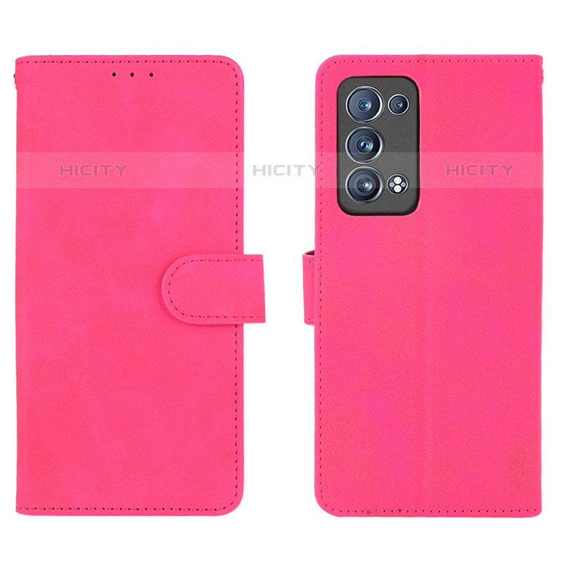 Funda de Cuero Cartera con Soporte Carcasa L01Z para Oppo Reno6 Pro 5G Rosa Roja