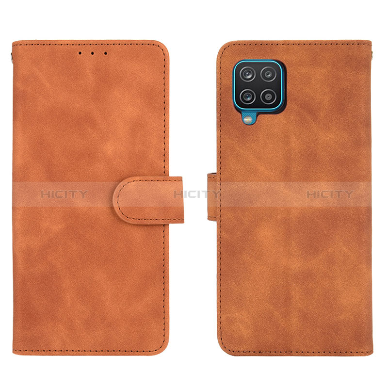 Funda de Cuero Cartera con Soporte Carcasa L01Z para Samsung Galaxy A12 Nacho Marron