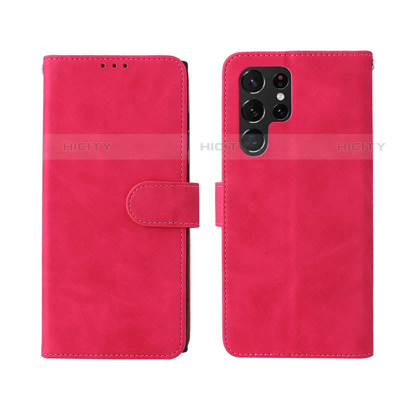 Funda de Cuero Cartera con Soporte Carcasa L01Z para Samsung Galaxy S23 Ultra 5G Rosa Roja