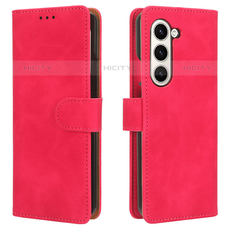 Funda de Cuero Cartera con Soporte Carcasa L01Z para Samsung Galaxy Z Fold5 5G Rosa Roja