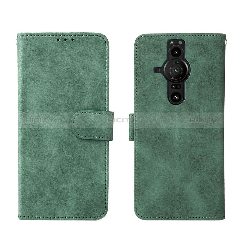 Funda de Cuero Cartera con Soporte Carcasa L01Z para Sony Xperia PRO-I Verde