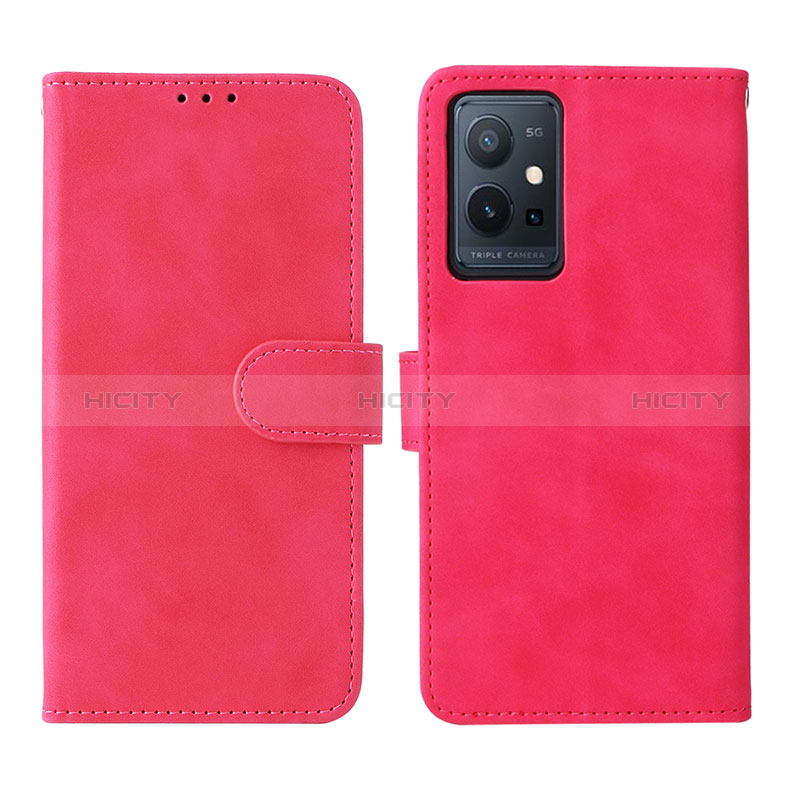 Funda de Cuero Cartera con Soporte Carcasa L01Z para Vivo Y30 5G Rosa Roja