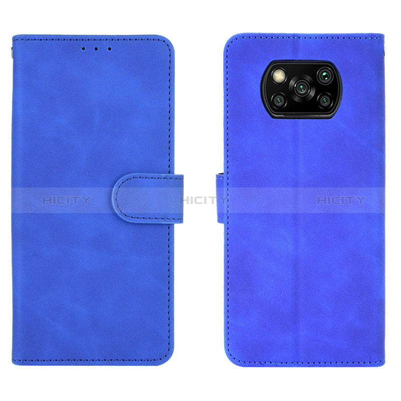 Funda de Cuero Cartera con Soporte Carcasa L01Z para Xiaomi Poco X3 Pro Azul