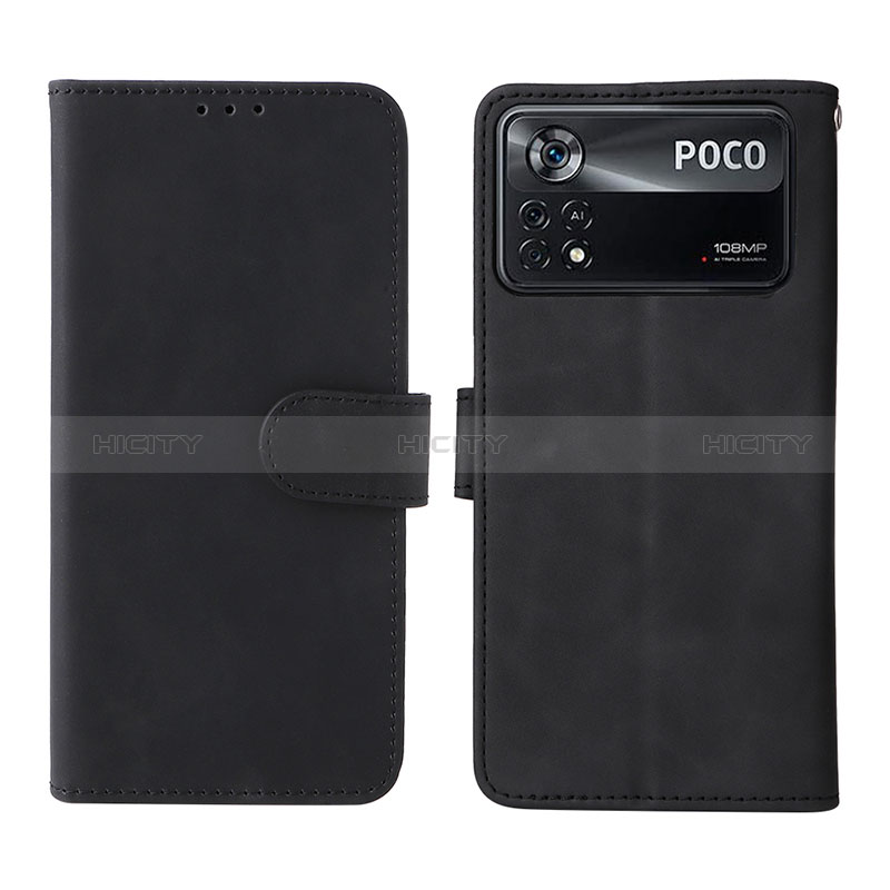 Funda de Cuero Cartera con Soporte Carcasa L01Z para Xiaomi Poco X4 Pro 5G Negro