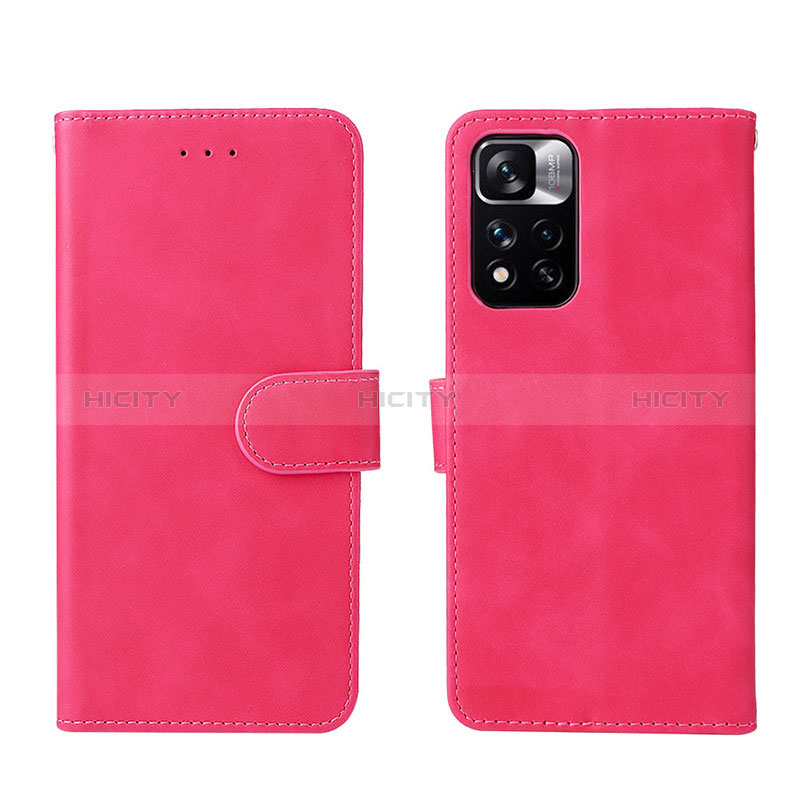 Funda de Cuero Cartera con Soporte Carcasa L01Z para Xiaomi Redmi Note 11 5G Rosa Roja