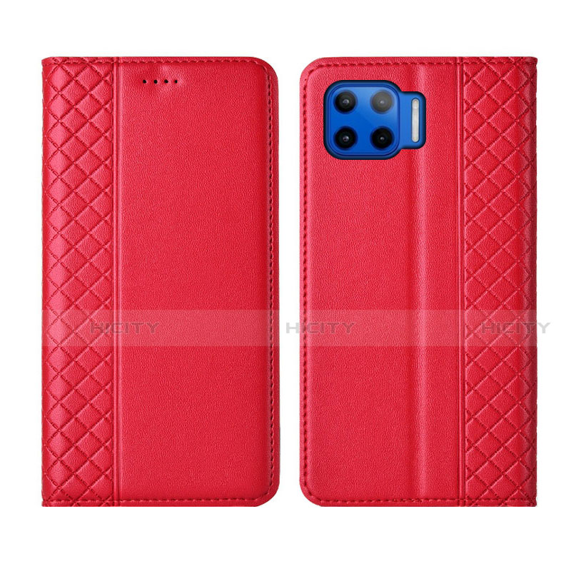 Funda de Cuero Cartera con Soporte Carcasa L02 para Motorola Moto One 5G Rojo