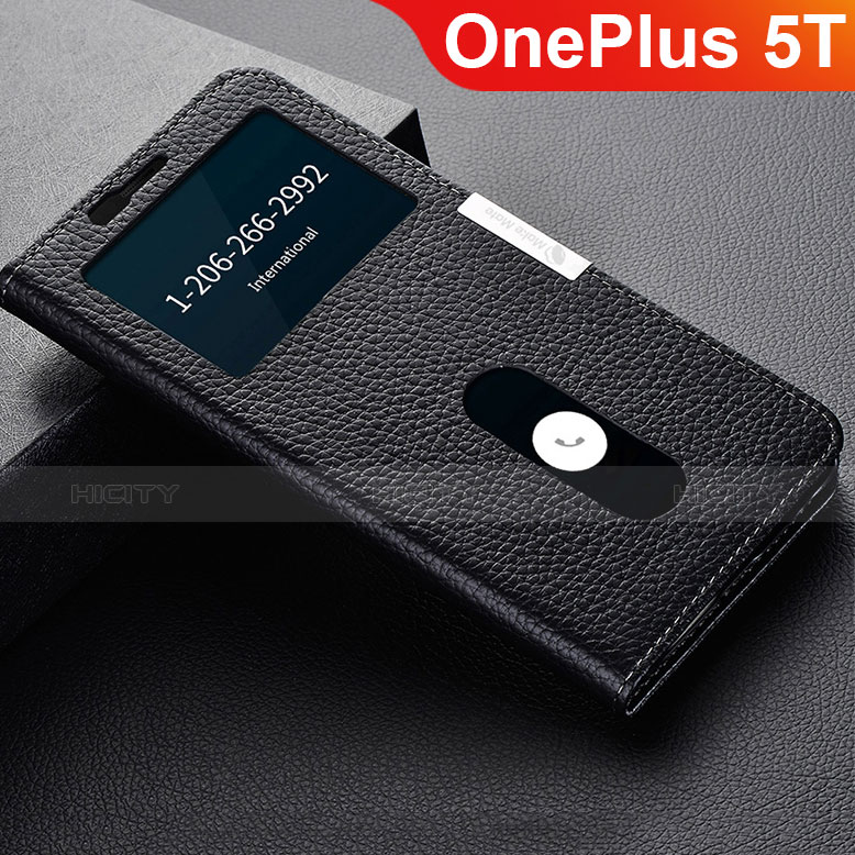 Funda de Cuero Cartera con Soporte Carcasa L02 para OnePlus 5T A5010 Negro