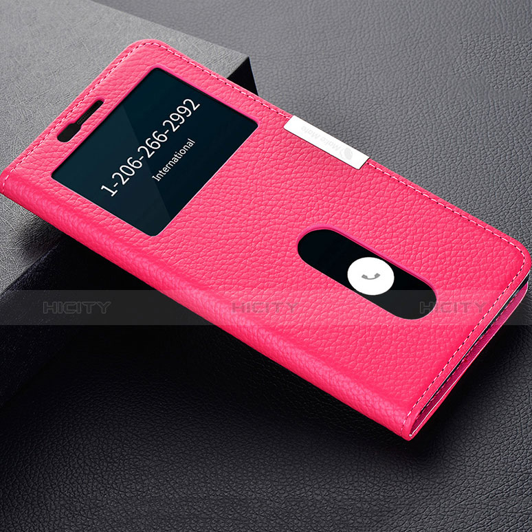 Funda de Cuero Cartera con Soporte Carcasa L02 para OnePlus 5T A5010 Rosa Roja