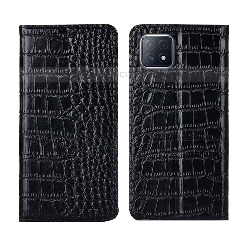 Funda de Cuero Cartera con Soporte Carcasa L02 para Oppo A53 5G Negro