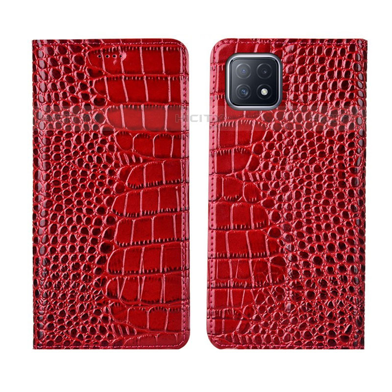 Funda de Cuero Cartera con Soporte Carcasa L02 para Oppo A53 5G Rojo