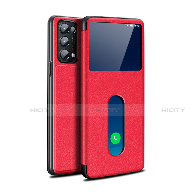 Funda de Cuero Cartera con Soporte Carcasa L02 para Oppo Reno5 Pro 5G Rojo