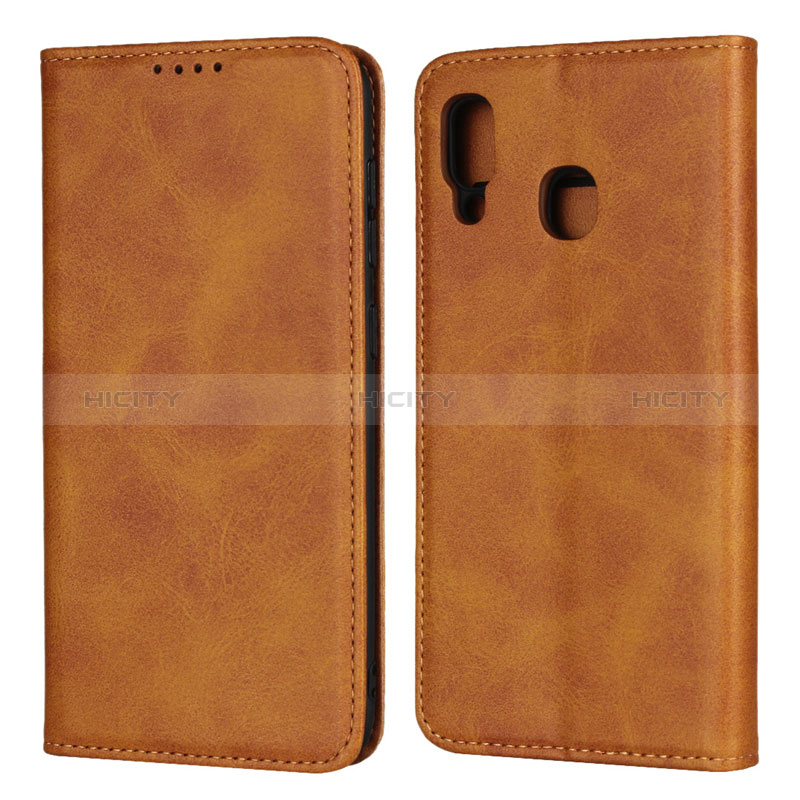 Funda de Cuero Cartera con Soporte Carcasa L02 para Samsung Galaxy A20 Naranja