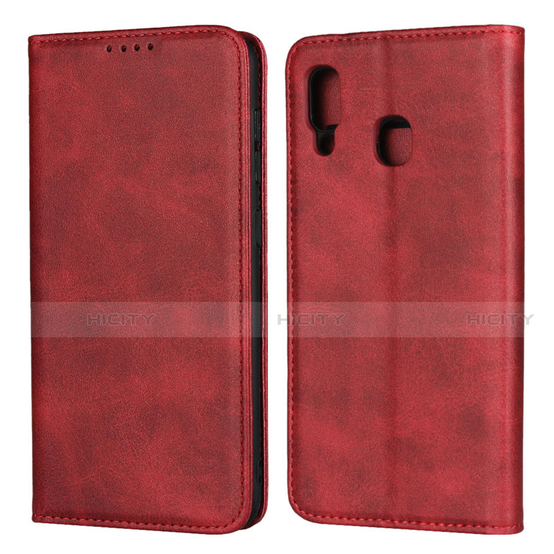 Funda de Cuero Cartera con Soporte Carcasa L02 para Samsung Galaxy A30 Rojo