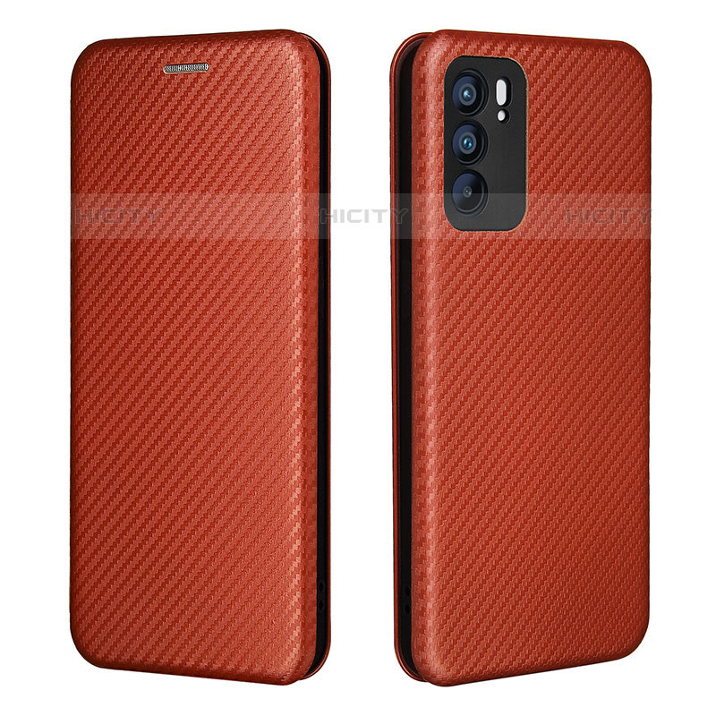 Funda de Cuero Cartera con Soporte Carcasa L02Z para Oppo Reno6 5G Marron