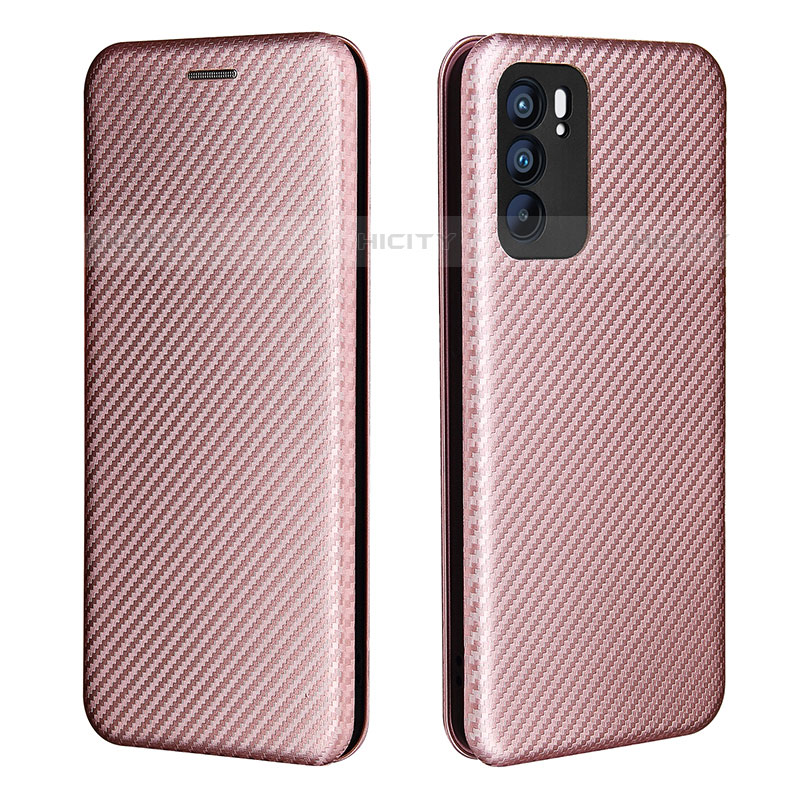 Funda de Cuero Cartera con Soporte Carcasa L02Z para Oppo Reno6 5G Oro Rosa