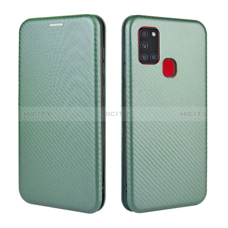 Funda de Cuero Cartera con Soporte Carcasa L02Z para Samsung Galaxy A21s Verde