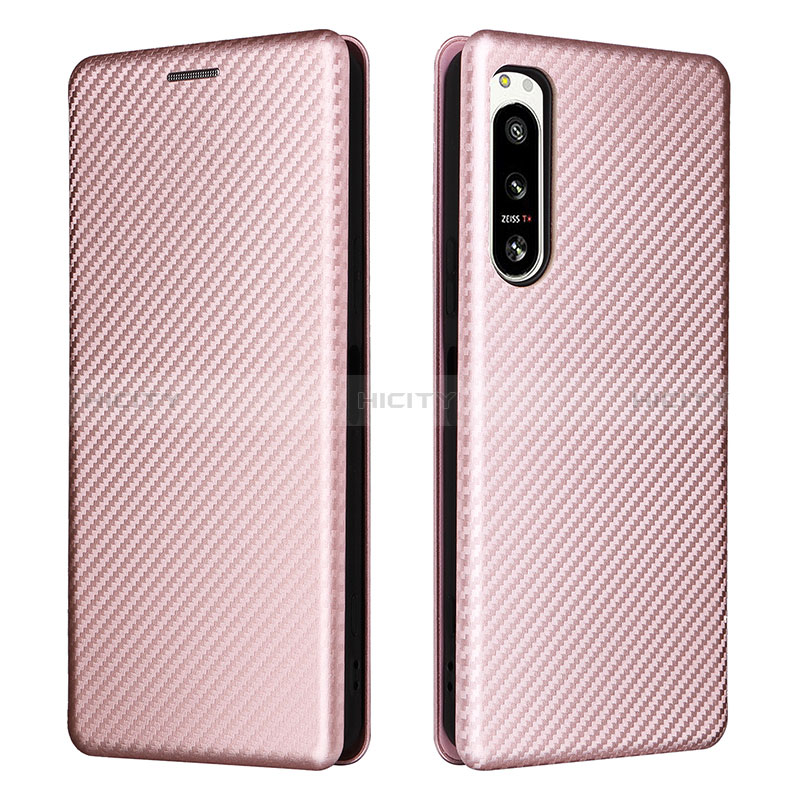 Funda de Cuero Cartera con Soporte Carcasa L02Z para Sony Xperia 5 IV Oro Rosa