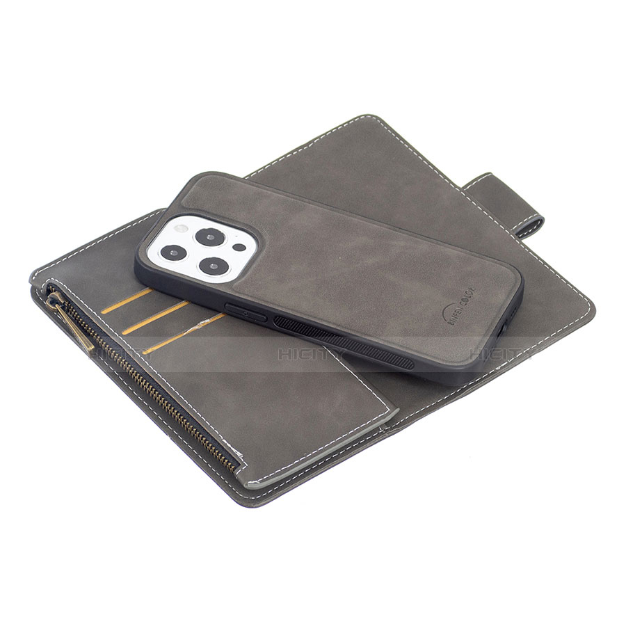 Funda de Cuero Cartera con Soporte Carcasa L03 para Apple iPhone 13 Pro Gris Oscuro