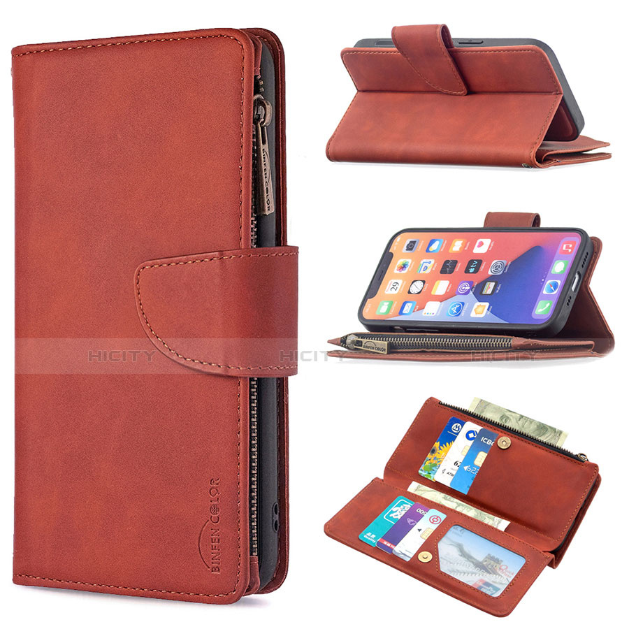 Funda de Cuero Cartera con Soporte Carcasa L03 para Apple iPhone 13 Pro Max Marron