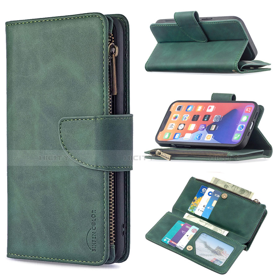 Funda de Cuero Cartera con Soporte Carcasa L03 para Apple iPhone 13 Pro Verde