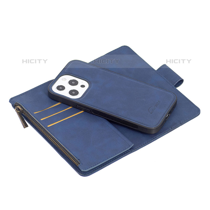 Funda de Cuero Cartera con Soporte Carcasa L03 para Apple iPhone 15 Pro Azul