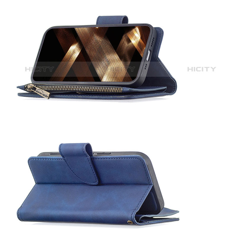 Funda de Cuero Cartera con Soporte Carcasa L03 para Apple iPhone 15 Pro Azul