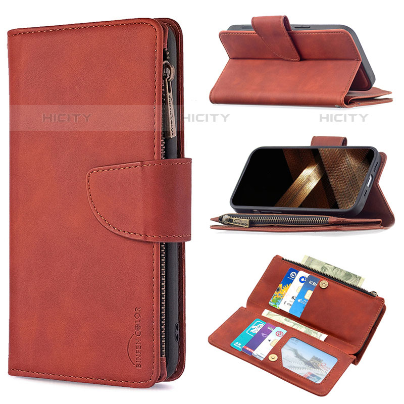 Funda de Cuero Cartera con Soporte Carcasa L03 para Apple iPhone 15 Pro Marron