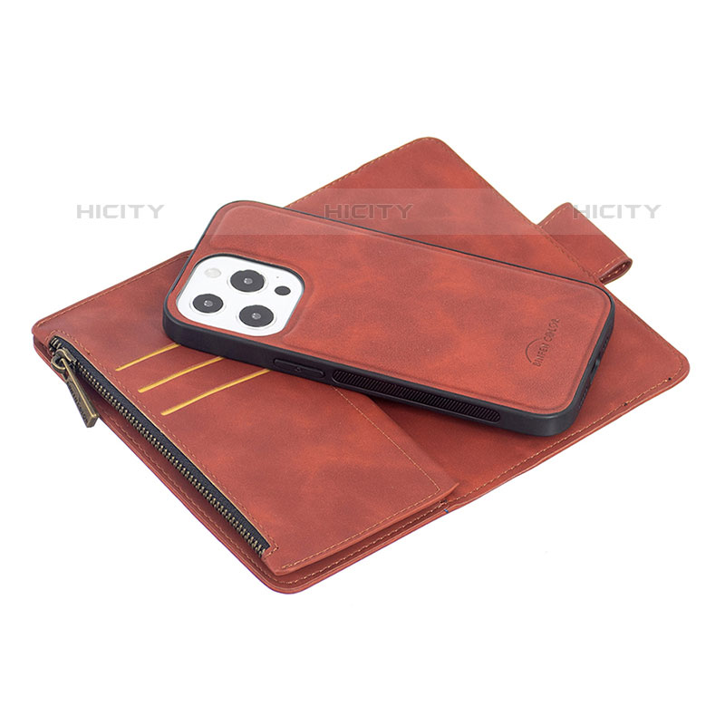 Funda de Cuero Cartera con Soporte Carcasa L03 para Apple iPhone 15 Pro Marron