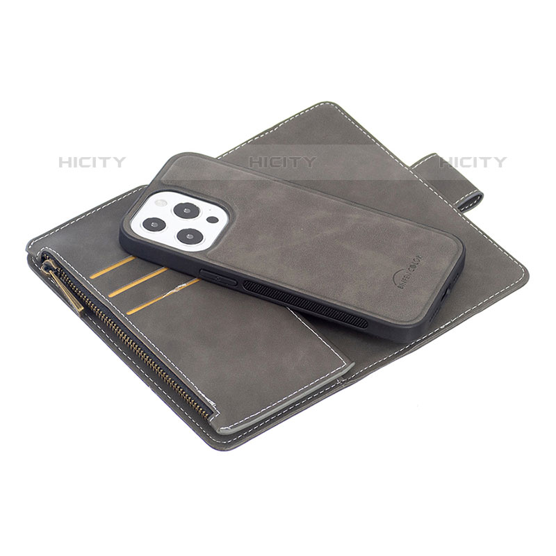 Funda de Cuero Cartera con Soporte Carcasa L03 para Apple iPhone 15 Pro Max Gris Oscuro