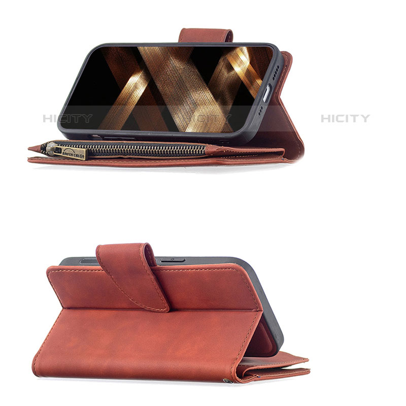 Funda de Cuero Cartera con Soporte Carcasa L03 para Apple iPhone 15 Pro Max Marron