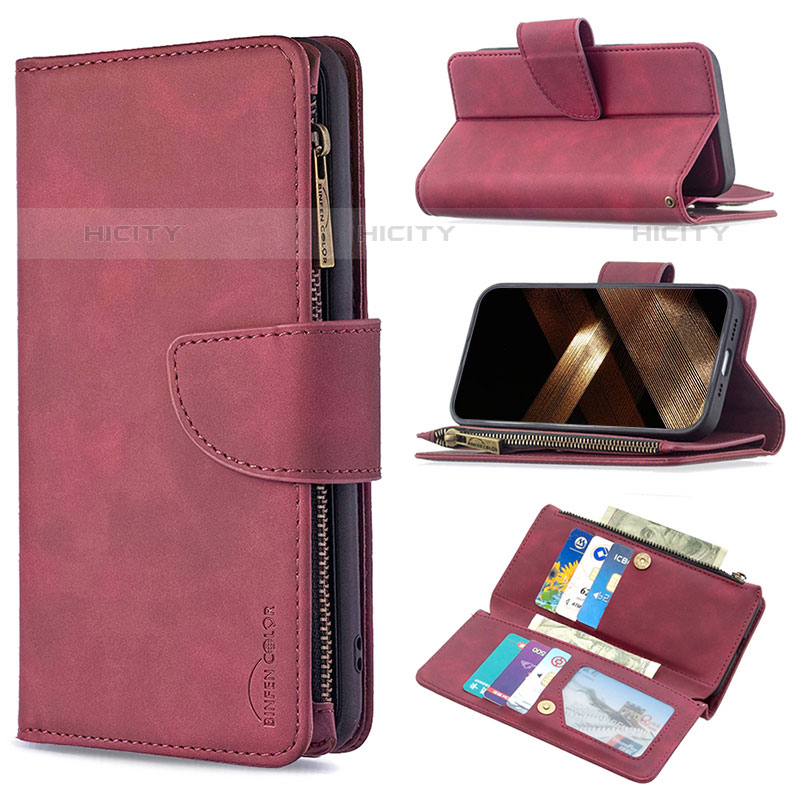 Funda de Cuero Cartera con Soporte Carcasa L03 para Apple iPhone 15 Pro Max Rojo Rosa