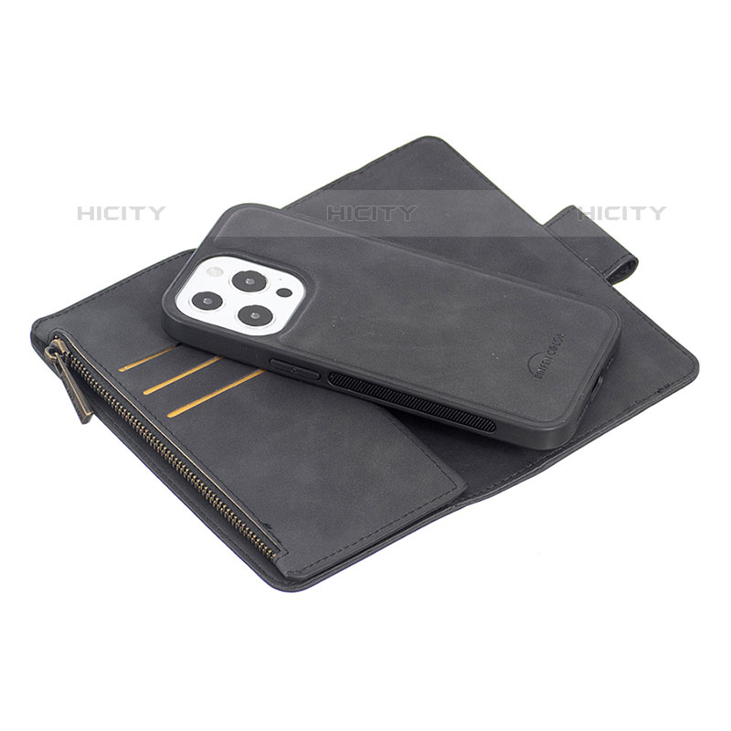 Funda de Cuero Cartera con Soporte Carcasa L03 para Apple iPhone 15 Pro Negro