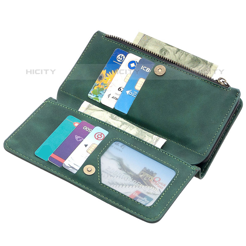 Funda de Cuero Cartera con Soporte Carcasa L03 para Apple iPhone 15 Pro Verde