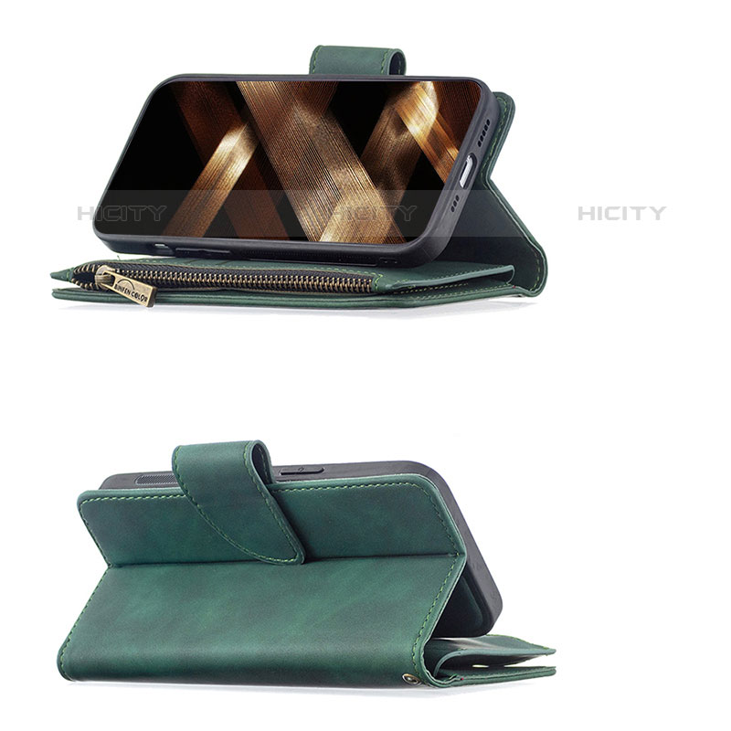 Funda de Cuero Cartera con Soporte Carcasa L03 para Apple iPhone 15 Pro Verde