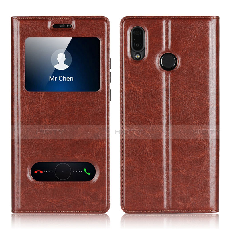 Funda de Cuero Cartera con Soporte Carcasa L03 para Huawei Nova 3e Marron