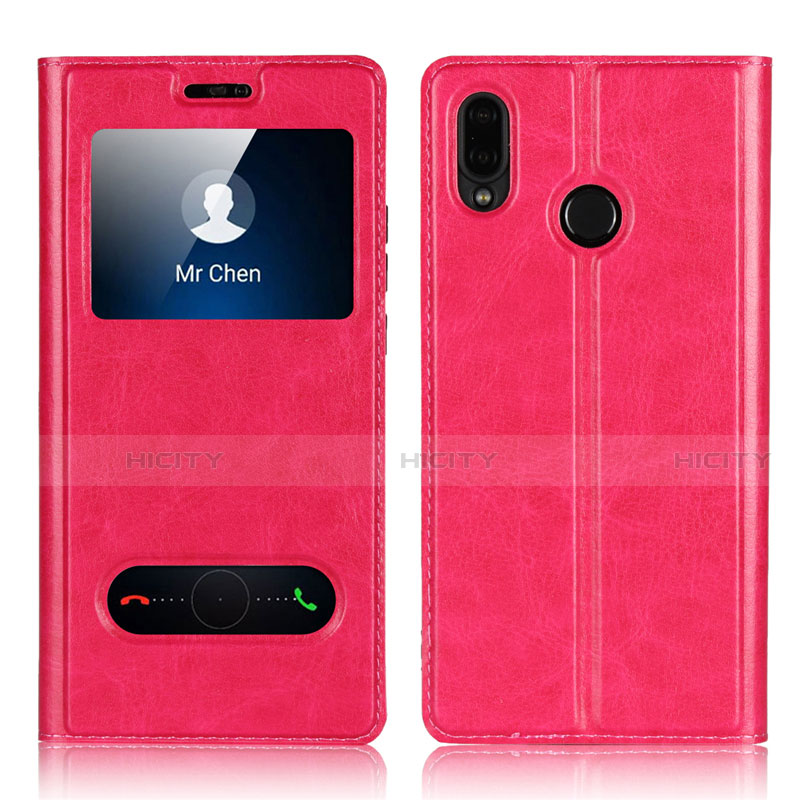 Funda de Cuero Cartera con Soporte Carcasa L03 para Huawei Nova 3e Rosa Roja