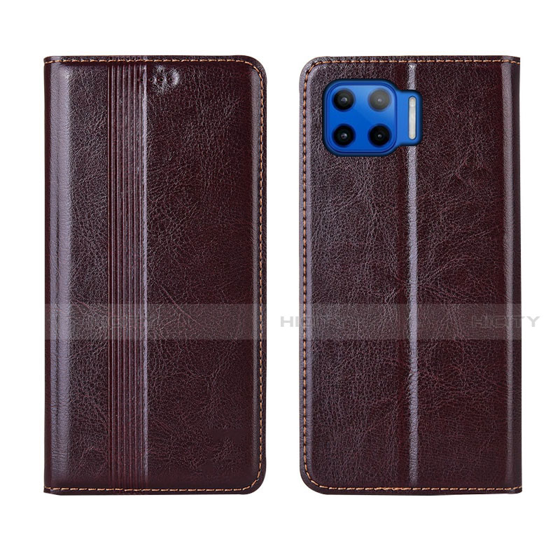 Funda de Cuero Cartera con Soporte Carcasa L03 para Motorola Moto One 5G Marron