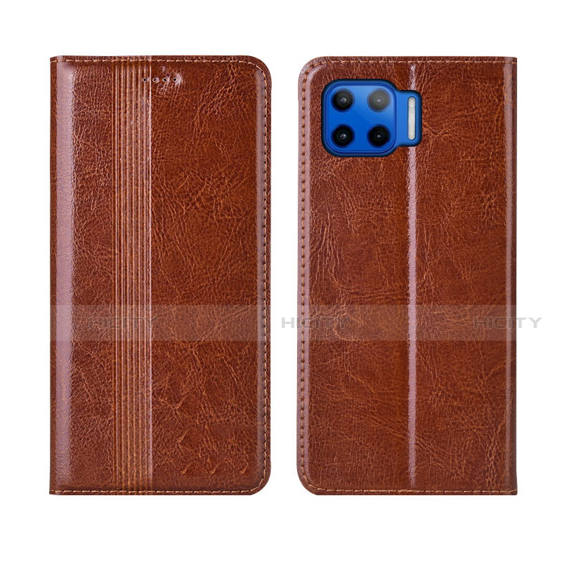 Funda de Cuero Cartera con Soporte Carcasa L03 para Motorola Moto One 5G Marron Claro