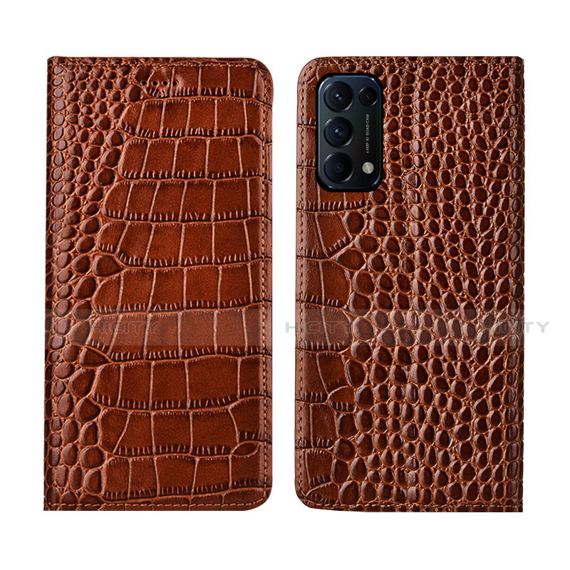 Funda de Cuero Cartera con Soporte Carcasa L03 para Oppo Reno5 5G Marron Claro