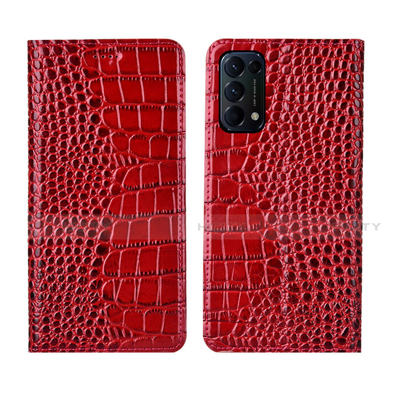 Funda de Cuero Cartera con Soporte Carcasa L03 para Oppo Reno5 5G Rojo