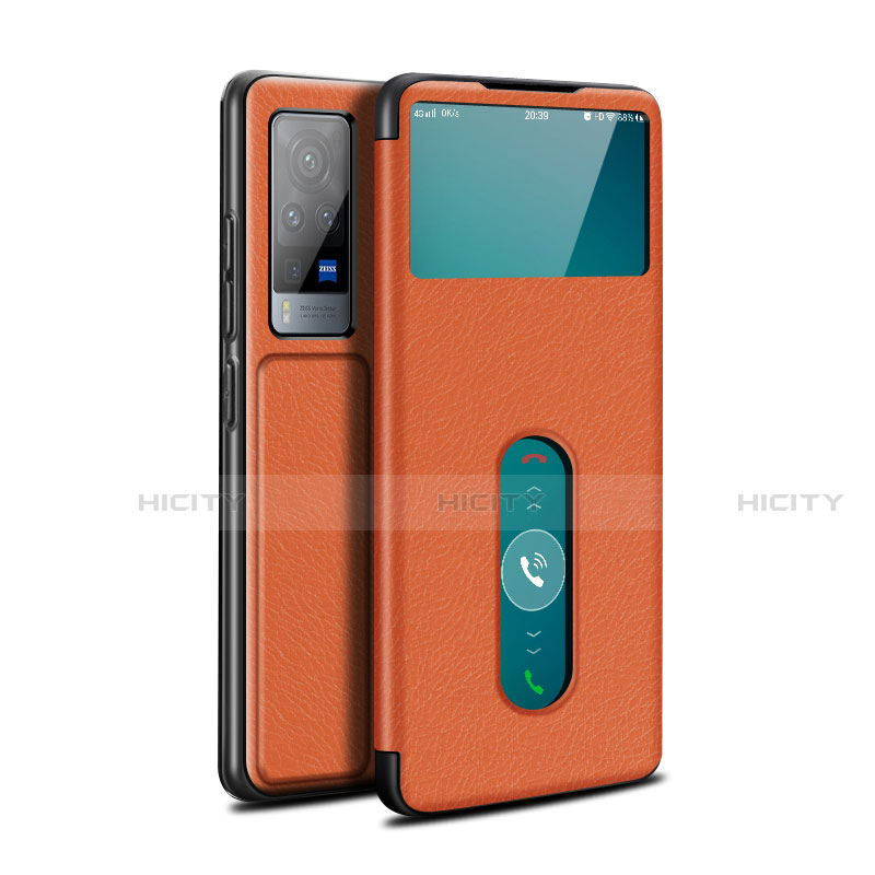 Funda de Cuero Cartera con Soporte Carcasa L03 para Vivo X60 Pro 5G Marron