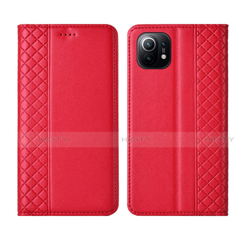 Funda de Cuero Cartera con Soporte Carcasa L03 para Xiaomi Mi 11 5G Rojo