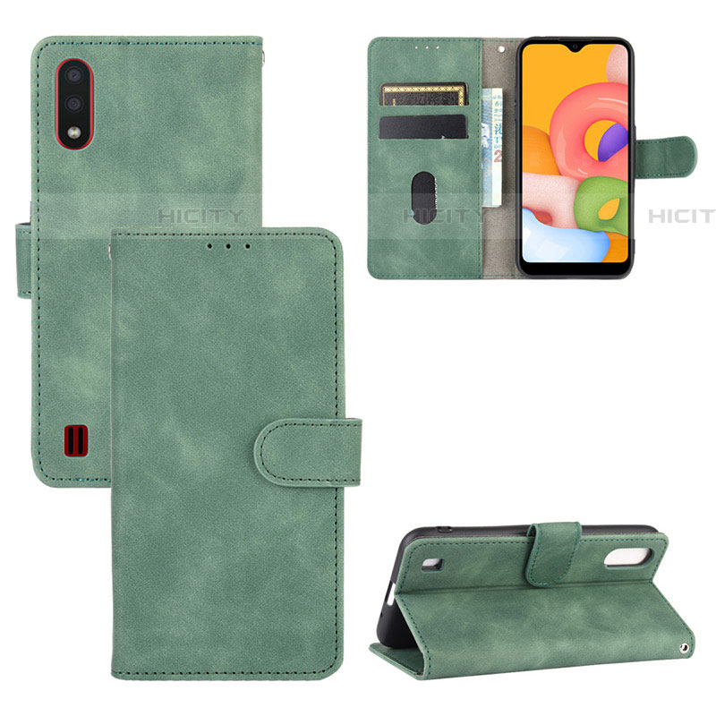 Funda de Cuero Cartera con Soporte Carcasa L03Z para Samsung Galaxy A01 SM-A015 Verde