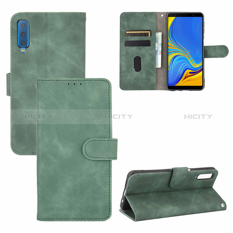 Funda de Cuero Cartera con Soporte Carcasa L03Z para Samsung Galaxy A7 (2018) A750 Verde