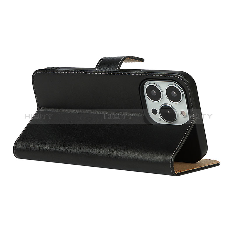 Funda de Cuero Cartera con Soporte Carcasa L04 para Apple iPhone 14 Pro Max Negro