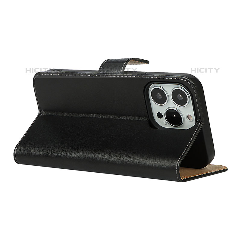 Funda de Cuero Cartera con Soporte Carcasa L04 para Apple iPhone 15 Pro Negro